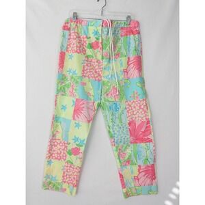 VTG Lilly Pulitzer Pull On Pants Womens‎ S Drawstring Patchwork Floral Beachy